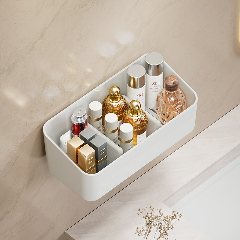 Wall-Mounted Storage Box Without Punching Holes Bathroom Storage Rack Bathroom Toilet Washstand Cosmetics Storage Box Transparent