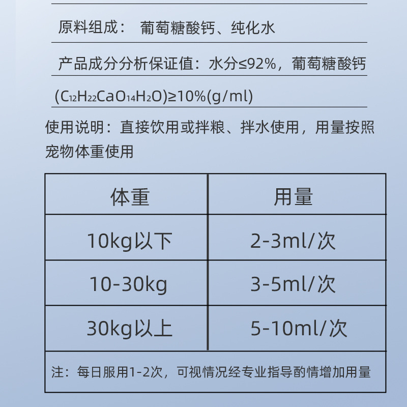 Pet Liquid Calcium for Dogs, Cats, Young Pets, Elderly Dogs and Cats Nutritional Calcium Supplement Calcium Gluconate Liquid 100 ml Wholesale
