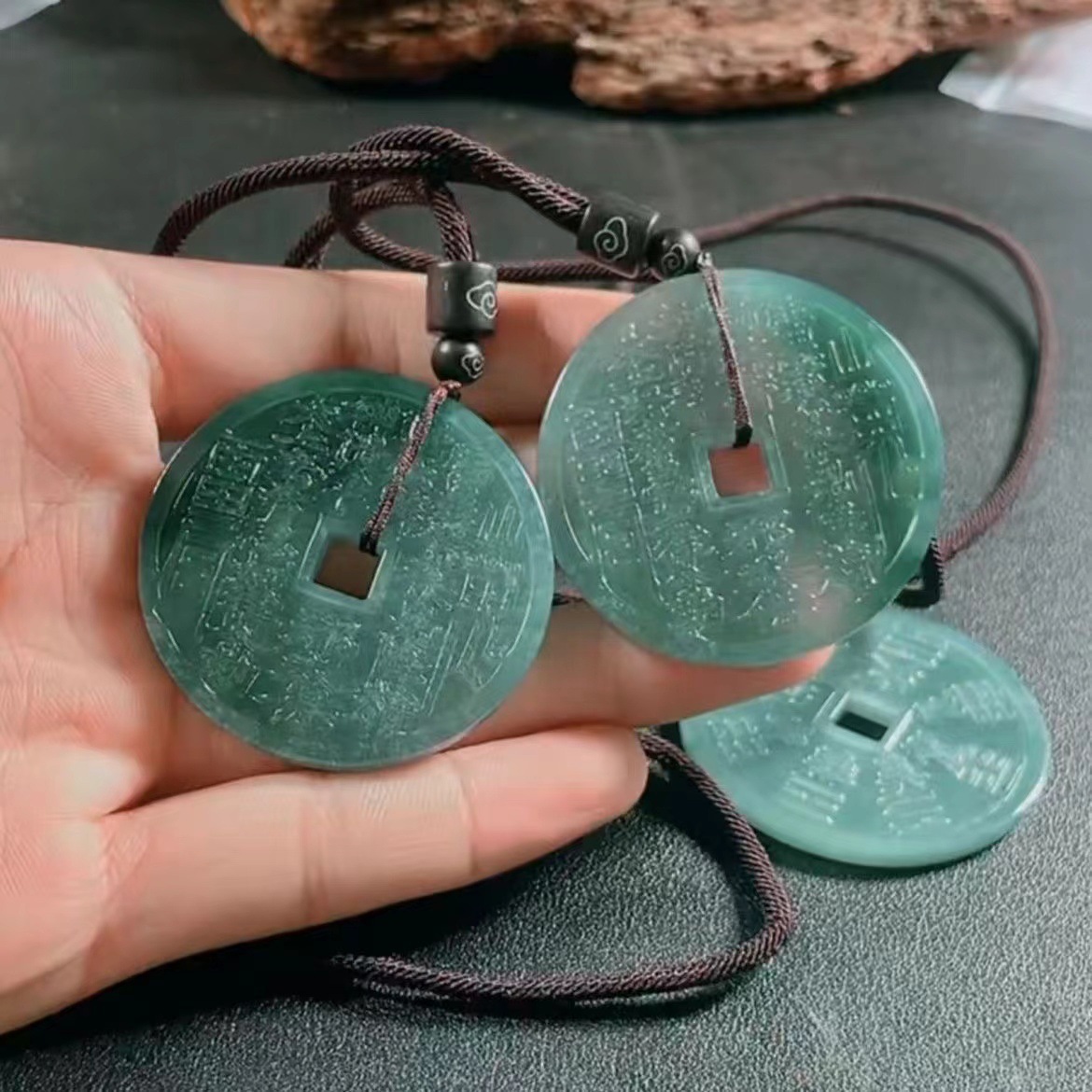 Natural A Jade Blue Water Mountain Ghost Spending Money Jade Pendant Gossip Safe Jade Pendant Men's and Women's Jewelry 999