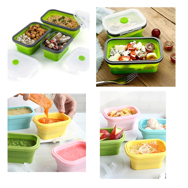 in stock Silicone Lunch Box Foldable Microwave Oven Silicone Lunch Box Refrigerator Storage Box Fresh-keeping Box Silicone Bowl