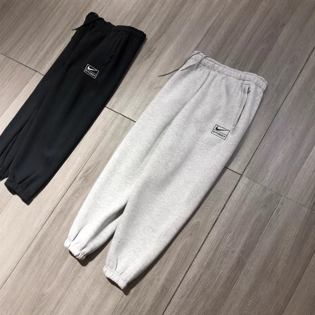 Nkxstty Joint Retro Fairy Pure Color Logo Embroider Fleece-Lined Thickeneded Brushed Leggings Sweatpants Pants Couple