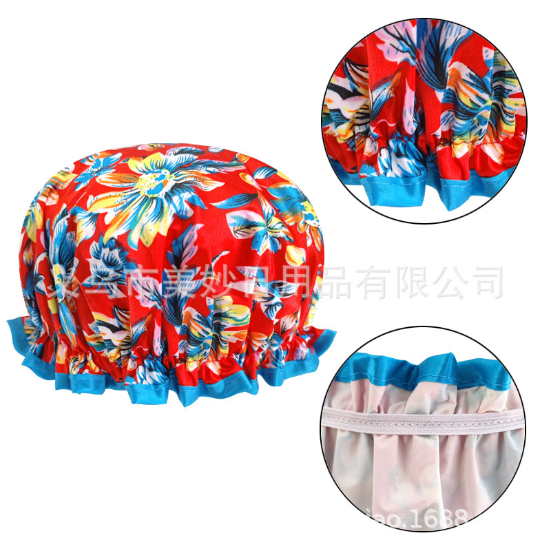 Ms. peva double-layer colored shower cap waterproof padded cap European and American printed bathroom cap daily necessities Amazon wholesale