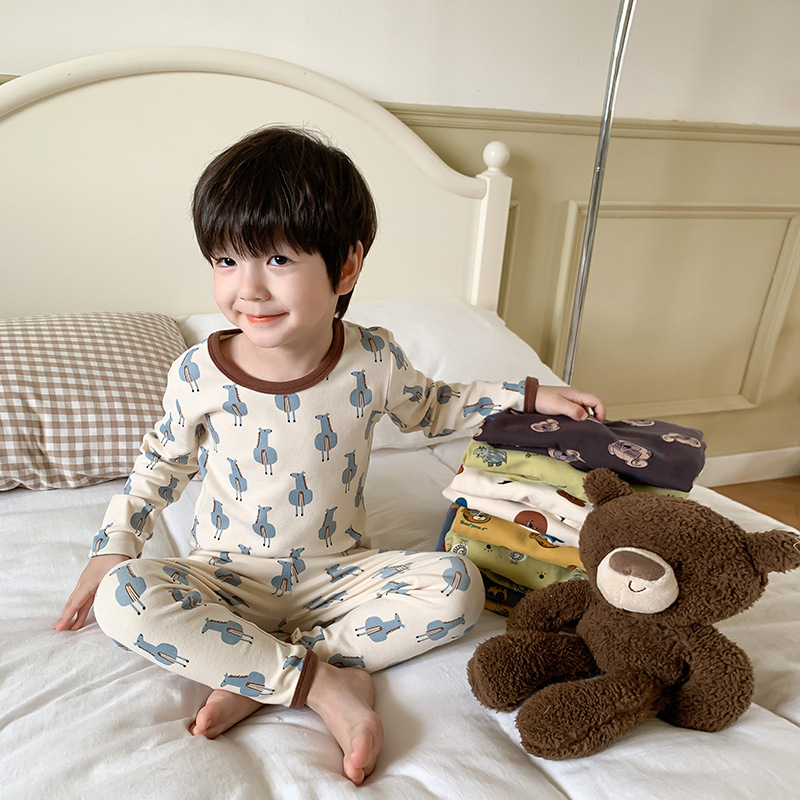 Детские пижамы для мальчиков и девочек, категория A, 280 г шерсти, домашняя одежда, комплект из чистого хлопка, осенние вещи и длинные брюки