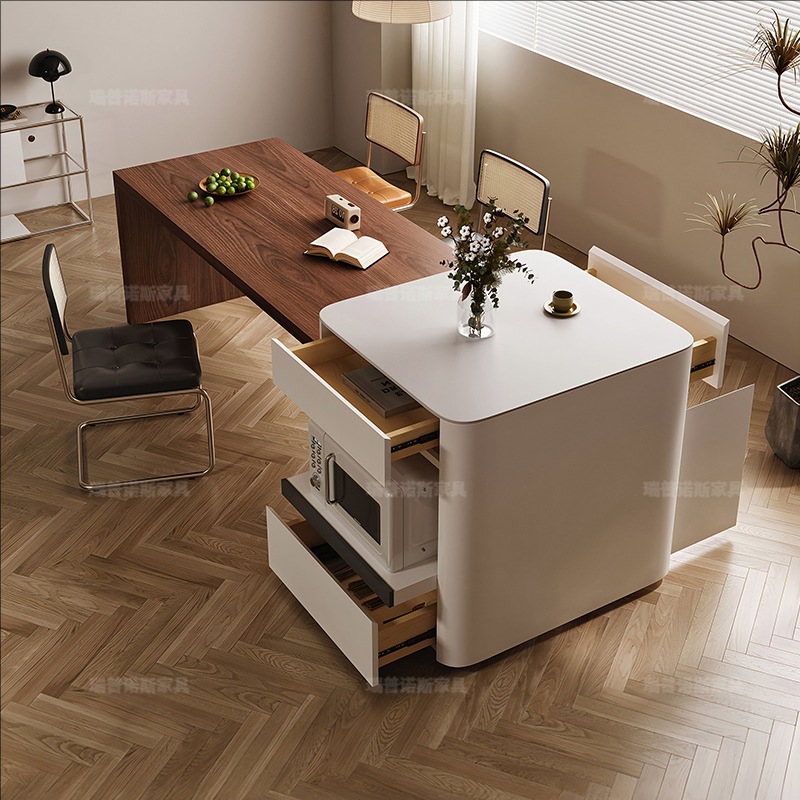 Островной стол в кремовом стиле из ореха, интегрированный, выдвижной, для дома, из массива дерева, малый и средний размер, комбинация стола и стульев