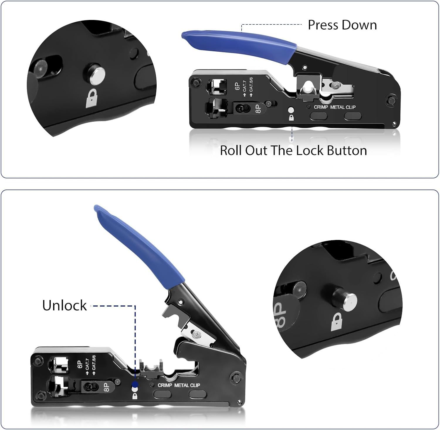 Crimpzange Netzwerkstecker Set,Crimpzange Rj45 Mit 10*Cat 7