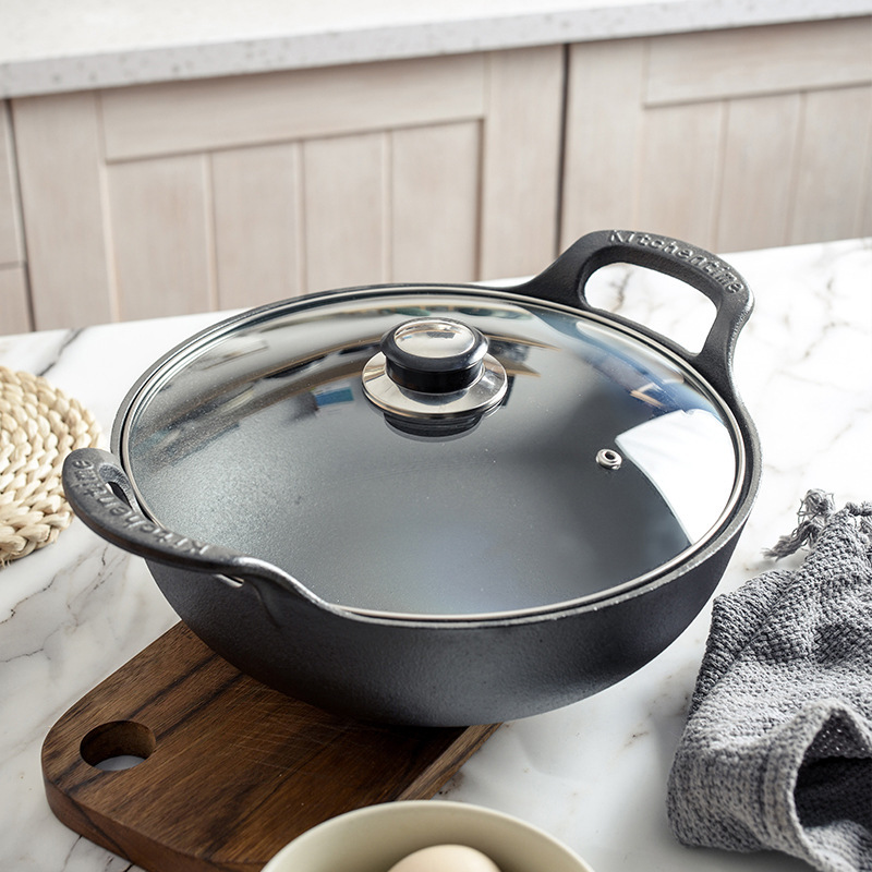 Cast Iron Thickened Yuanbao Pot Stew Pot Soup Pot Household Flat-bottom Small Wok Japanese-style Non-coated Non-stick Pan