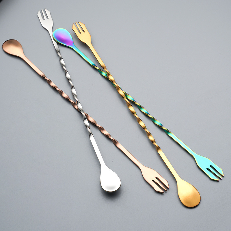 SOURCE manufacturer 304 stainless steel double-headed bar spoon cross-border thread cocktail mixing spoon bar long handle cocktail spoon