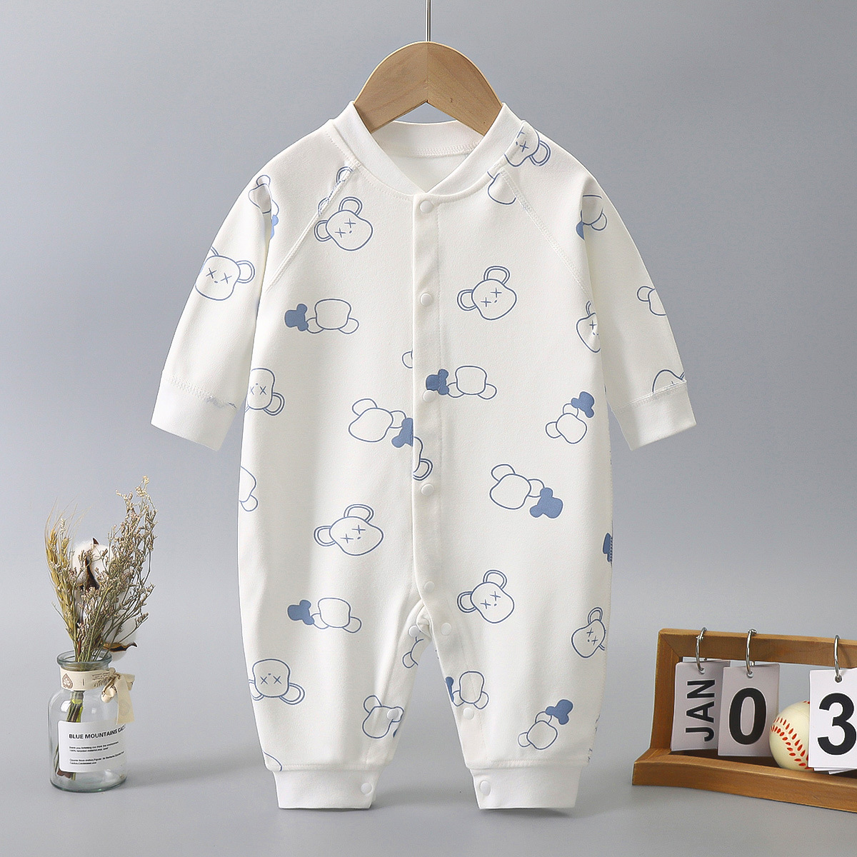 Baby autumn clothes long-sleeved spring and autumn baby jumpsuit pure cotton baby romper boneless single-breasted romper