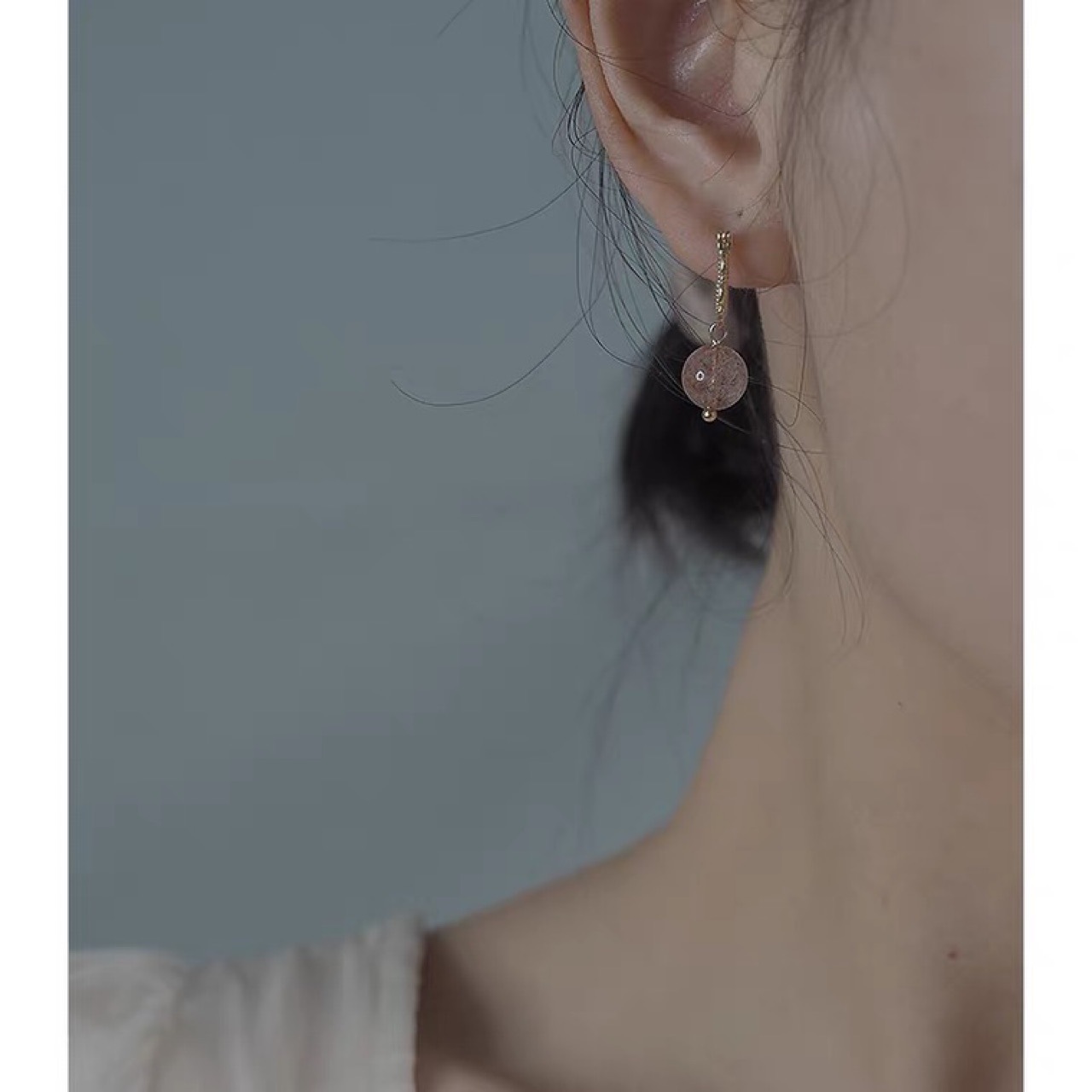 Natural Strawberry Crystal Earrings Lace Ear Buckle 925 Silver Needle Sweet Girl Earrings Lady Elegant Elegant Earrings