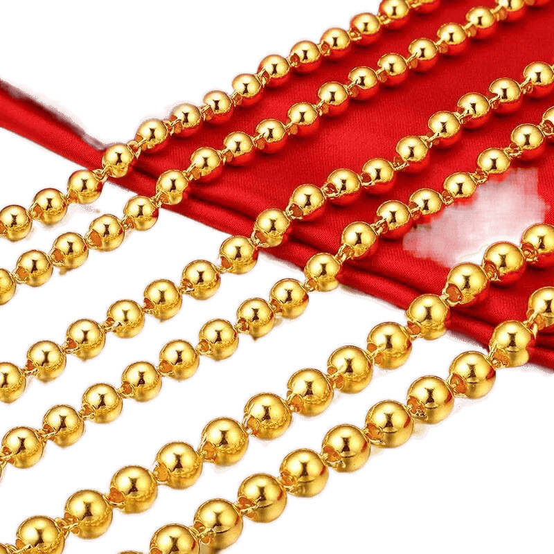 Vietnamese Sand Gold Necklace for Men, Long-Lasting Color, Smooth Round Beads, Unisex, Gold-Plated Buddhist Beads with Tiered Design, Same Style as Gold Stores