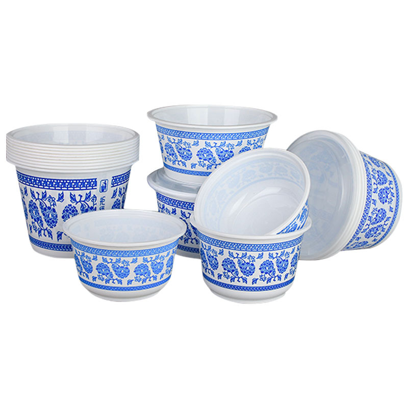 Blue and White Porcelain Bowl Packaging Box, Disposable Lunch Box, Custom Plastic Round Spicy Hot Pot Takeaway Soup Bowl, Special Bowl for Ice Jelly