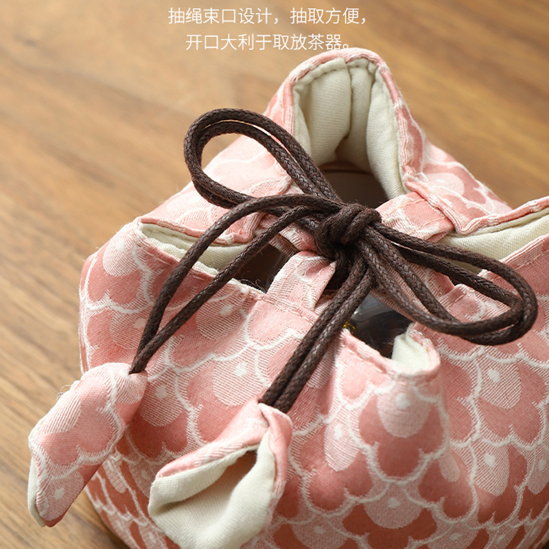 Wenpai Tea Cup Cotton and Linen Storage Bag Personal Cup Bag Tea Cup Cover Teapot Brocade Tea Set Portable Storage Bag
