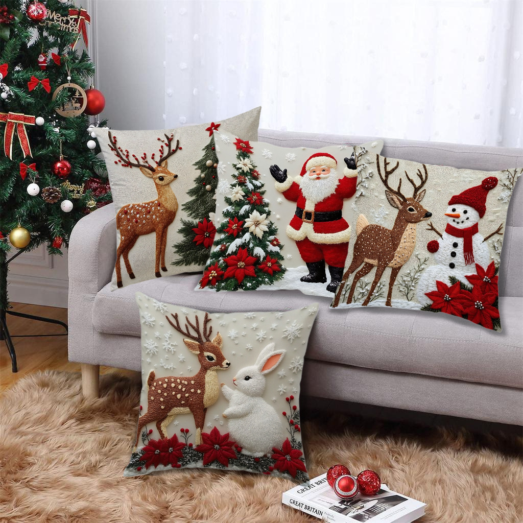 Factory Ready-Made Christmas Pillow Cover Holiday Elk Rabbit Decorative Sofa Atmosphere Decorative Linen Pillow