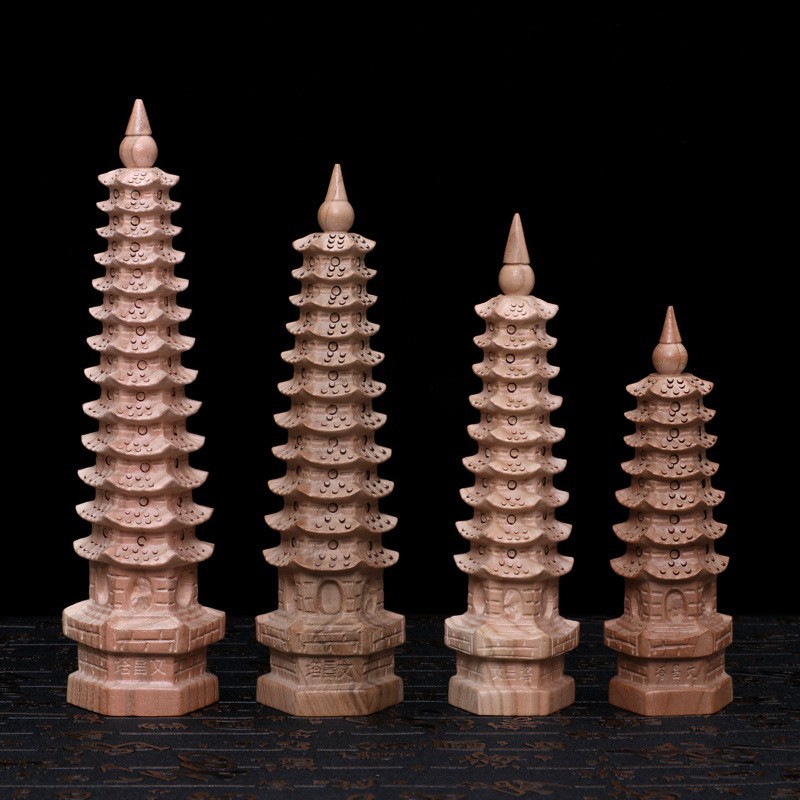 Wenchang Tower in stock Distribution Agency Peach Wood Carving Wenchang Tower Study Office Decoration 11 Floor 13 Floor Wenchang Tower