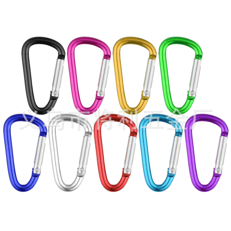 In stock wholesale 4 5 6 7 8 D type hard aluminum alloy environmental protection carabiner outdoor travel spring hook