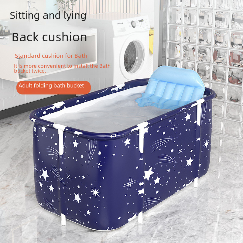 Folding Bathtub Household Adult Full Body Bath Bucket Children Bathtub Bathtub Starry Sky Blue Bath Bucket Bathtub
