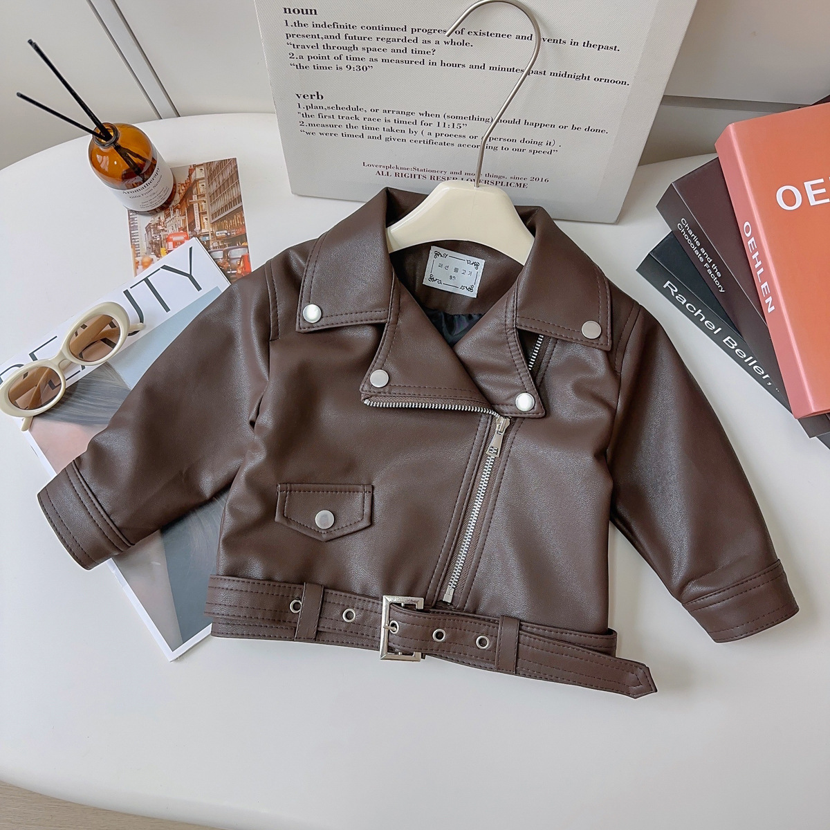 Girls Korean Leather Jacket Spring and Autumn New Fashion Jacket Girls Motorcycle Short Leather Jacket Aqb009