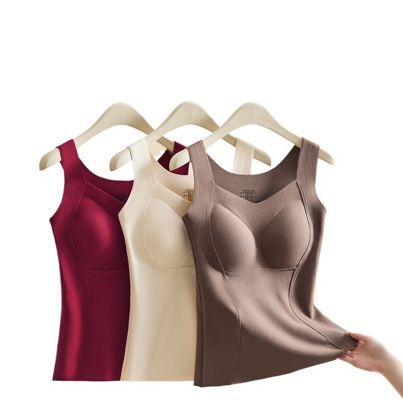 Original Autumn and Winter New Cashmere Heating Thermal Intimates with Chest Pad All-In-One Bra-Free Vest for Women That Can Be Worn Outside