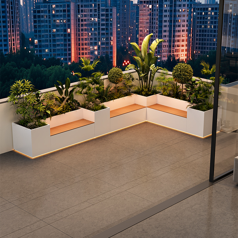 Уличный балконный ящик для цветов из нержавеющей стали, сиденье, солнечное светящееся место, прямоугольный ящик для цветов