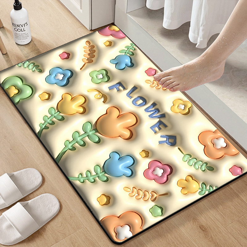 Bathroom Absorbent Floor Mat 3D Expanded Flower Bathroom Entrance Non-Slip Quick-Drying Foot Mat Household Imitation Diatom Mud Soft Mat