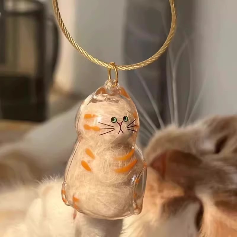 Transparent Cat Hair Storage Pendant Pet Hair Three-Color Keychain Collector Kitten Pendant British Short Tabby