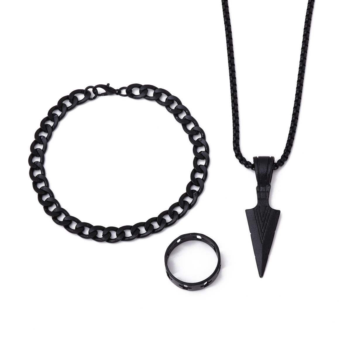 Europe and the United States Cross-border New Arrow Jewelry suit Xiyin Hot Chain Bracelet Ring Necklace 3 Piece Set Jewelry