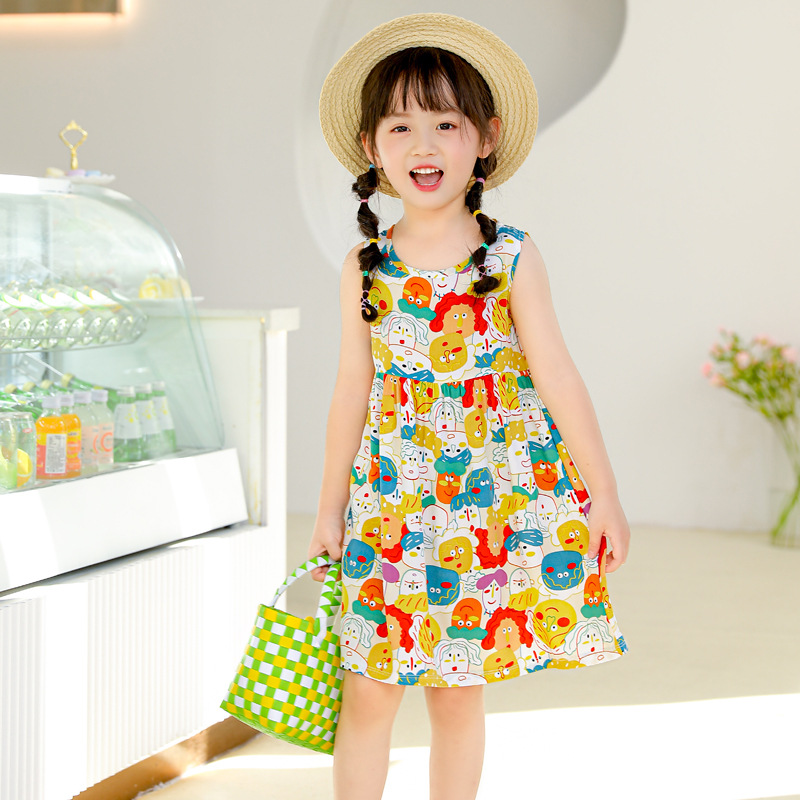 Girls' Summer 2025 New Sling Vise Skirt Baby Girls' Cotton Silk Skirt Children's Floral dress Children's Skirt