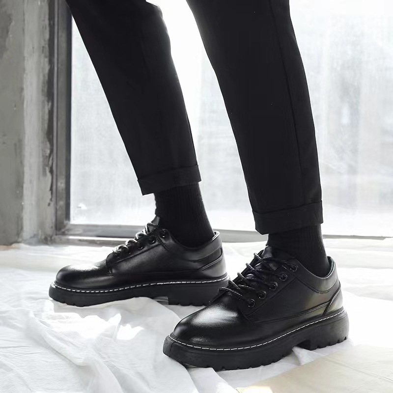 Leather shoes men's breathable British style business formal wear big head trendy low-top Martin boots thick bottom casual leather men's shoes