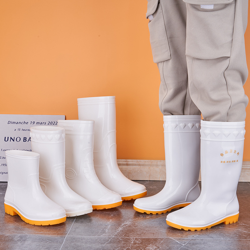 White Rain Boots Food Factory Work Rain Boots Non-slip Food Hygienic Boots Oil-proof Acid and Alkali Resistant Chef Water Shoes Labor Protection Shoes