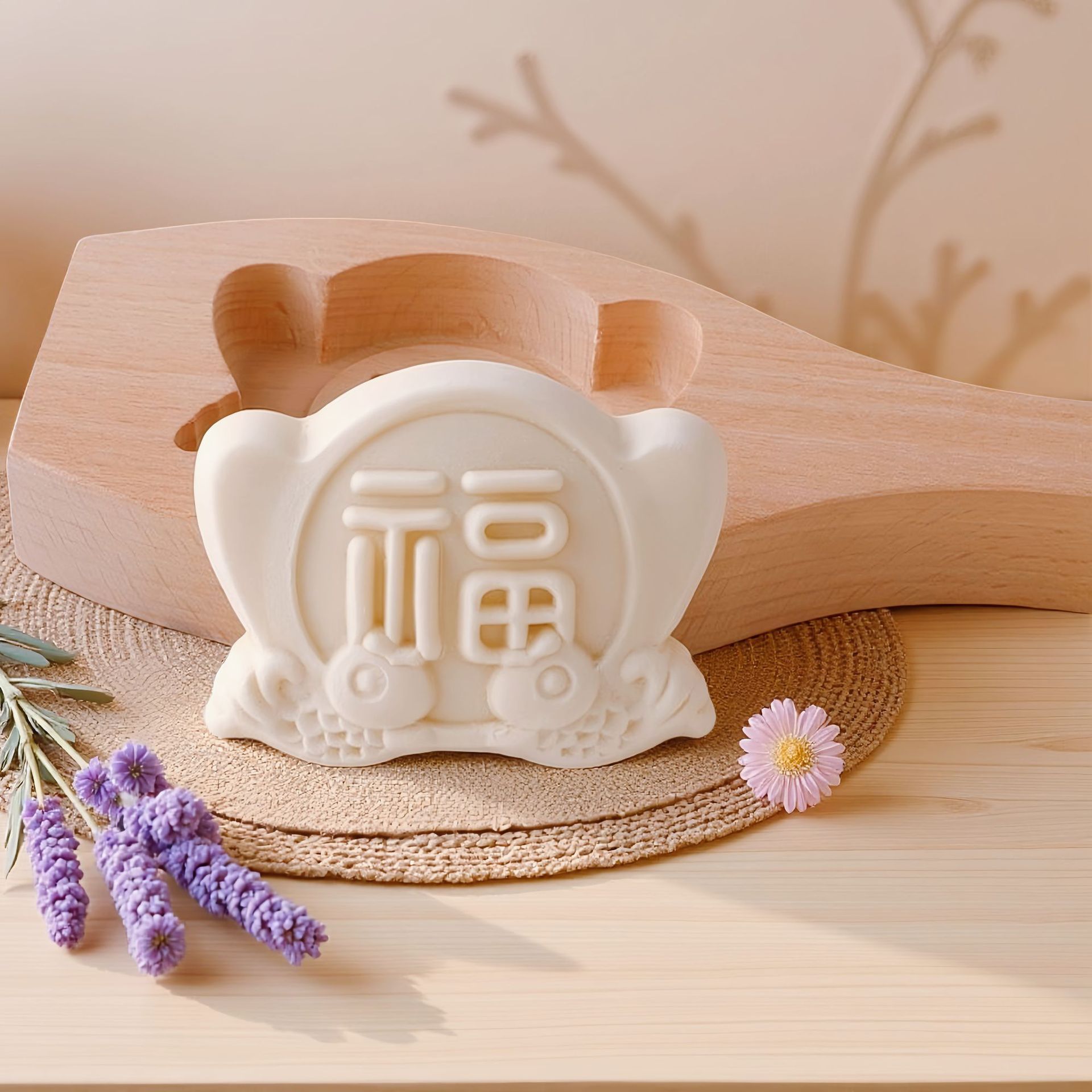 Chinese New Year wooden steamed bread mold glue East flower cake tool Fu Xiaoxiao pattern big steamed bread wooden card flower cake moon cake