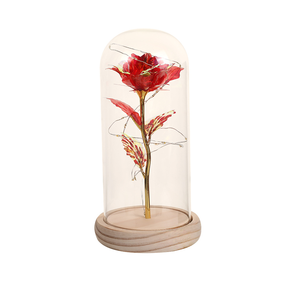 Colorful Gold Foil Rose Glass Cover Log Base Night Light Valentine's Day Souvenir Gift Wholesale Holiday Flower