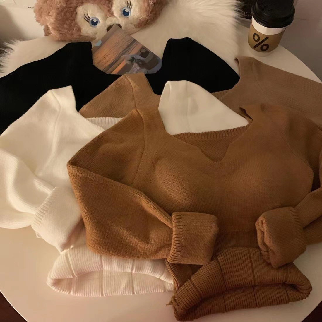 Autumn and winter with chest pad thermal underwear women's autumn top long sleeve inner wear outer wear knitted sweater bottoming shirt