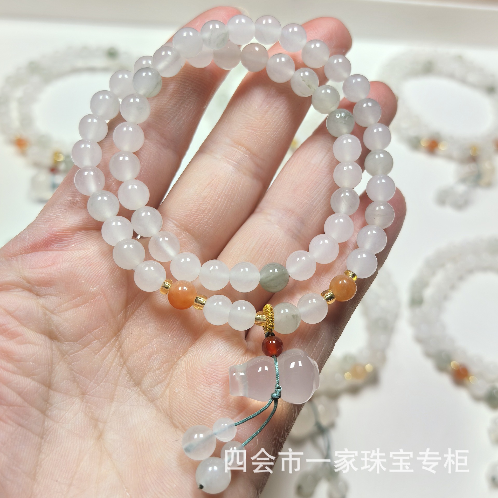 Natural Tianshan Cui Double Circle Bracelet New Chinese Gourd Pendant Bracelet Gold Silk Jade National Tide Jewelry in stock Wholesale