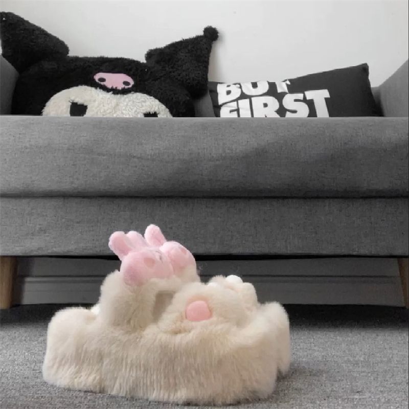 Sweet Style Rabbit Fur Shoes 2025 Autumn Internet Celebrity Fashion Street Soft Non-Slip Thick Soled Slippers