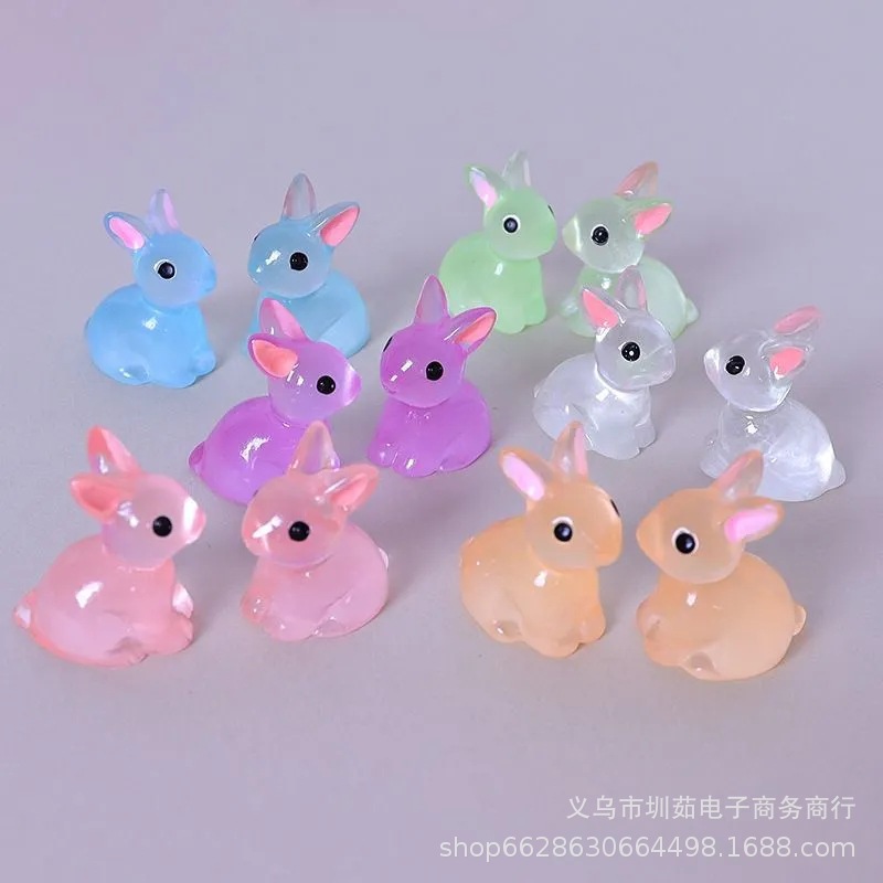 Мини светящийся кролик Животное смоляная фигурка Кукольные аксессуары Настольное ручная работа Декор Маленький орнамент Милый