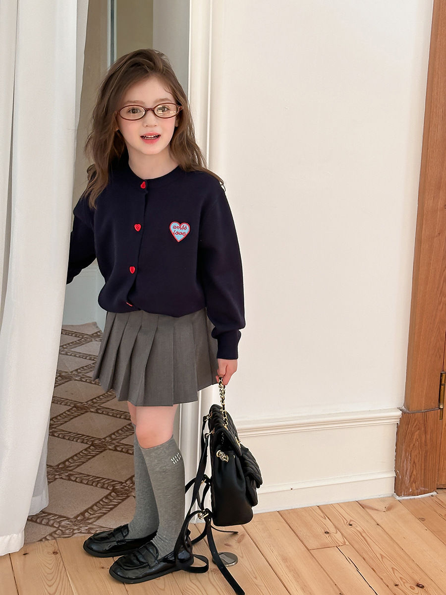 Aimobeibei 2025 Autumn New Korean Style Versatile Heart Letter Sweater Cardigan Knitted Jacket for Boys and Girls