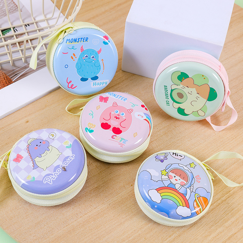 Children's creative cute tinplate coin purse cartoon coin purse earphone cable round zipper storage bag small gift