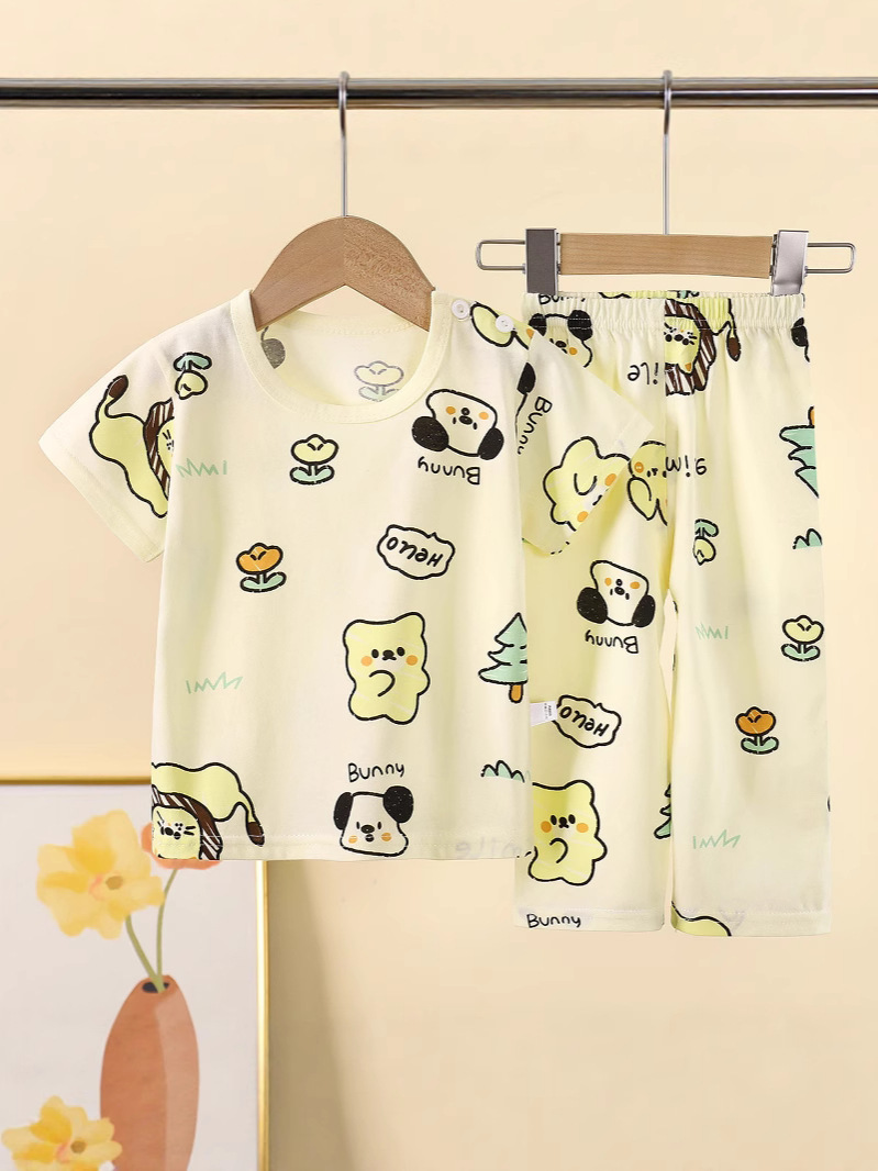 Children's Short-Sleeved Suit Pure Cotton Summer Baby Boy Home Clothes Clothes Girls Pajamas Clothing Children's Clothing Wholesale