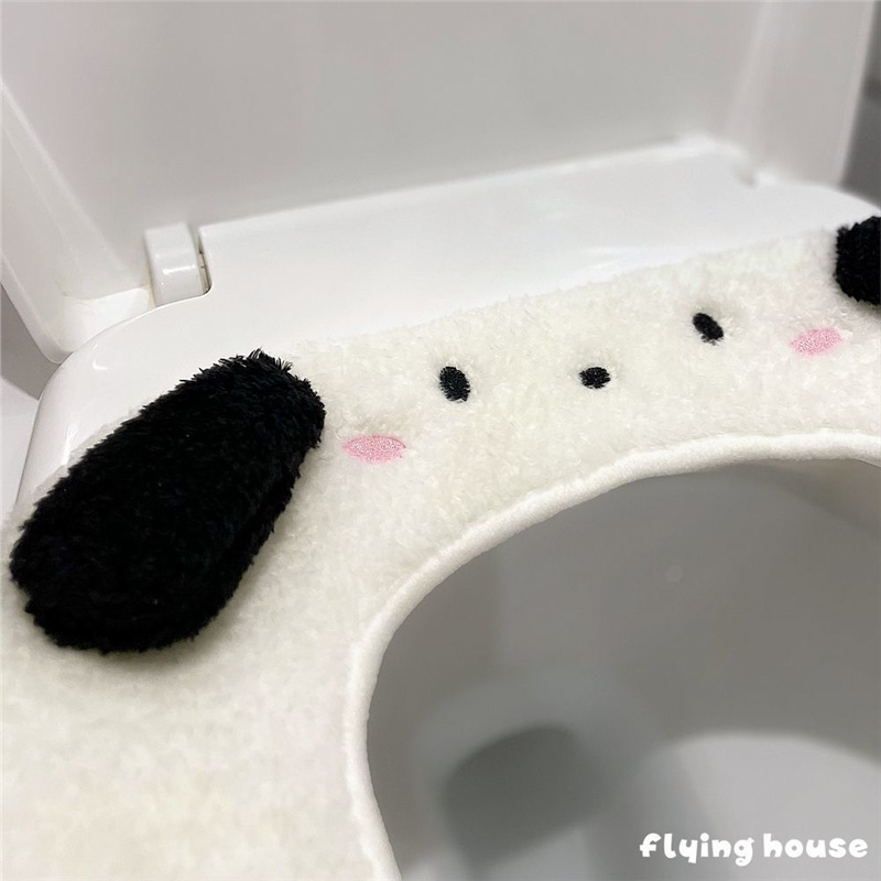 Winter Thickeneded Cute Pacha Dog Toilet Mat Household Fleece-Lined Warm Toilet Seat Cushion Toilet Cover Toilet Gasket
