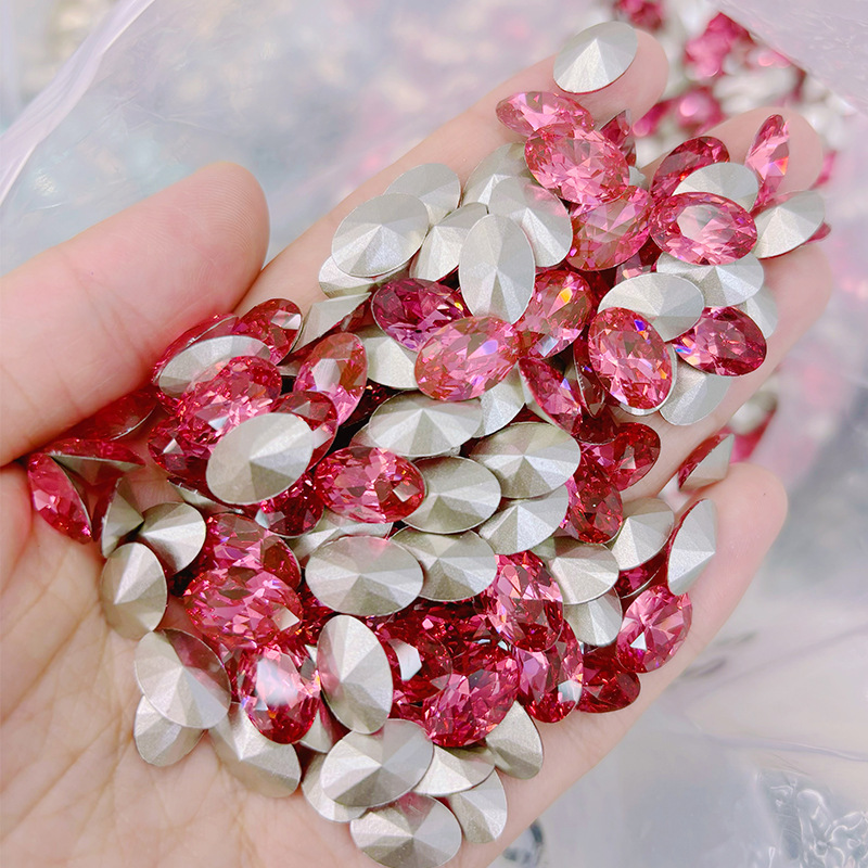 Cross-Border Hot Selling Flash Thin Egg Pigeon Egg Nail Art Diamond High Quality Pointed Base Special-Shaped K9 Glass Diamond DIY Pile Diamond Wholesale