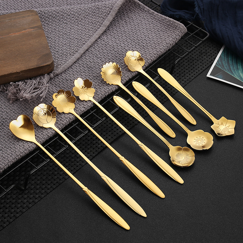 Ложка с цветами сакуры из нержавеющей стали длинная ручка кофейная ложка ложка для размешивания меда в форме сердца маленькая ложка свадебный сувенир