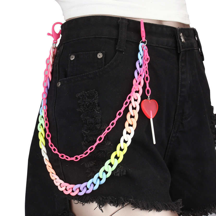 Europe and the United States cross-border jewelry ins style color retro heart lollipop pendant classic waist chain acrylic pants chain