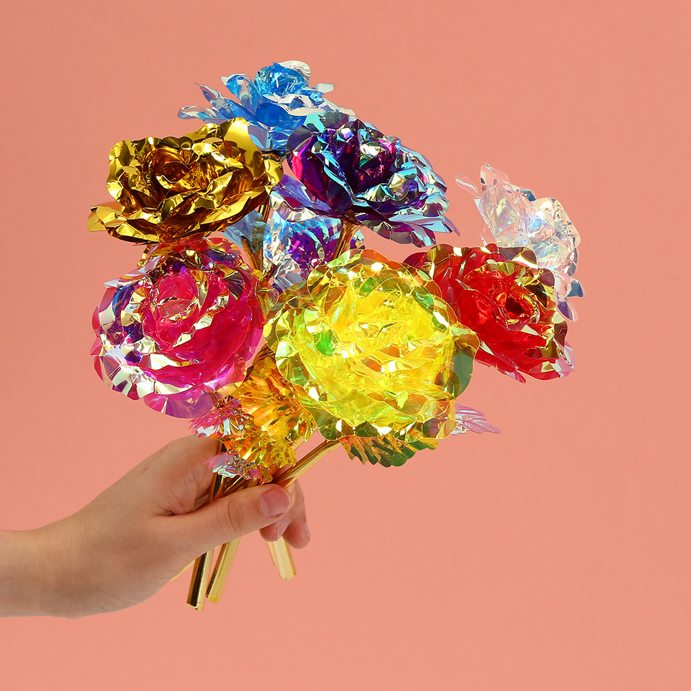 Cross-Border Gold Foil Rose Single Artificial Rose Teacher's Day Gift Colorful Immortal Flower Bouquet Valentine's Day
