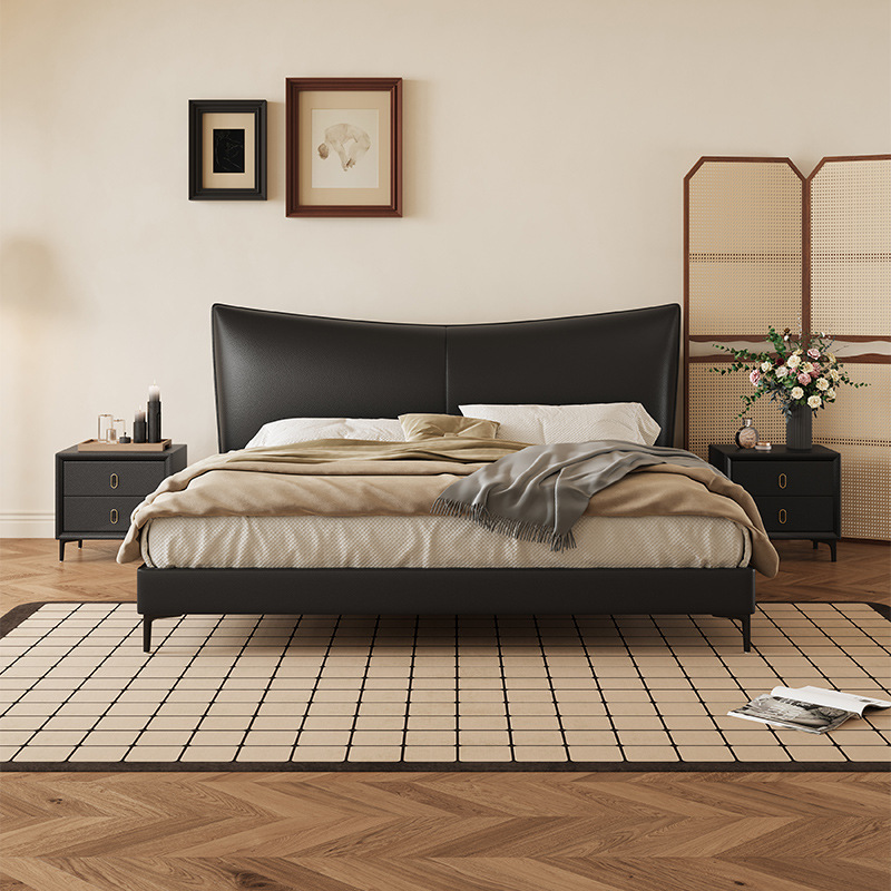 Modern simple real leather bed 1.5 m 1.8 m master bedroom bed light luxury storage wedding bed solid wood soft furniture wholesale