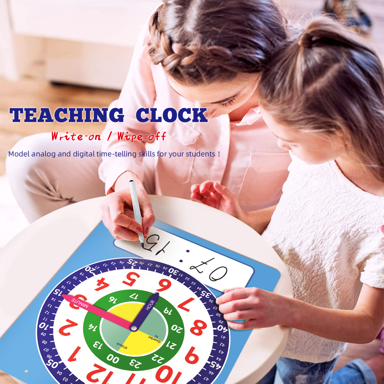 Amazon Cross-border Large Clock Model First and Second Grade Primary School Teaching Clock Children's Learning Time Teaching Aids