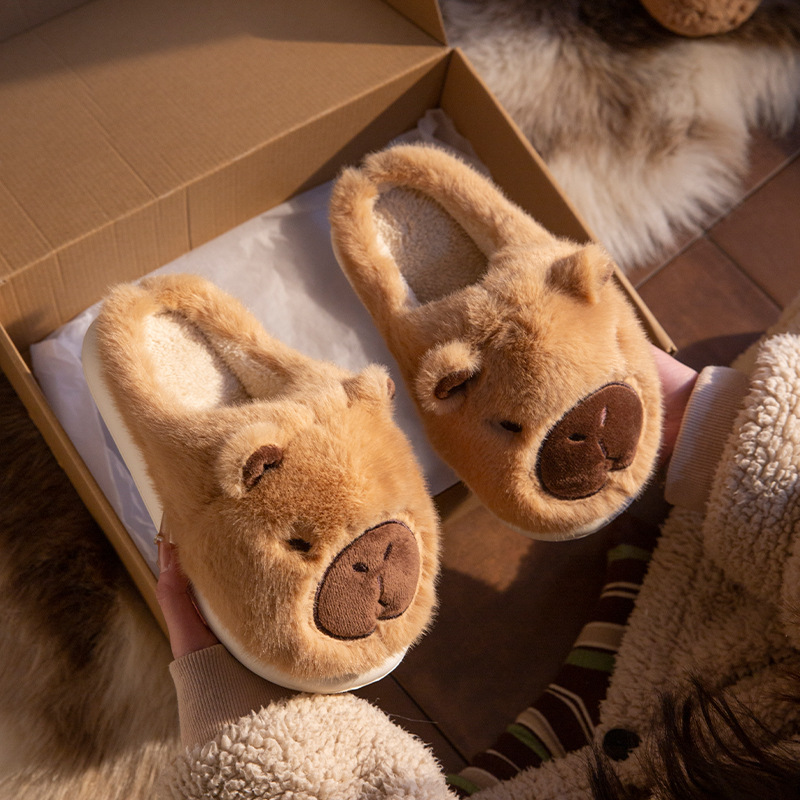 Kapibala Cotton Slippers for Women 2025 Autumn and Winter New Home Thick-Soled Fleece-Lined Anti-Slip Kidsren's Soft-Soled Slippers for Men