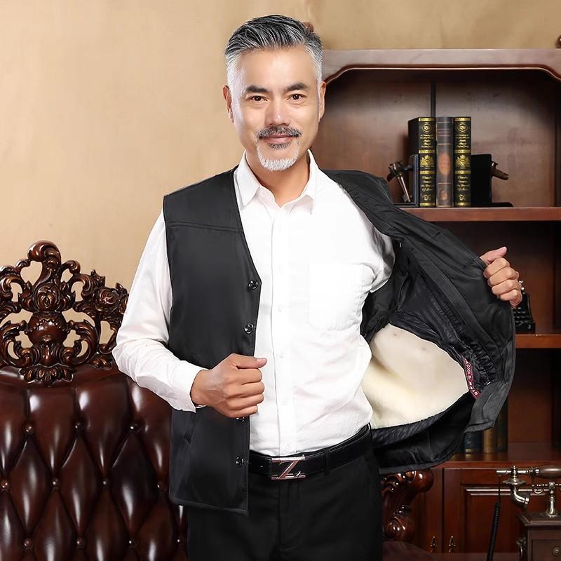 Wool Vest Men's Genuine Leather Autumn and Winter Lamb Wool Vest Thickeneded Fur One-Piece Vest for Middle-Aged and Elderly People