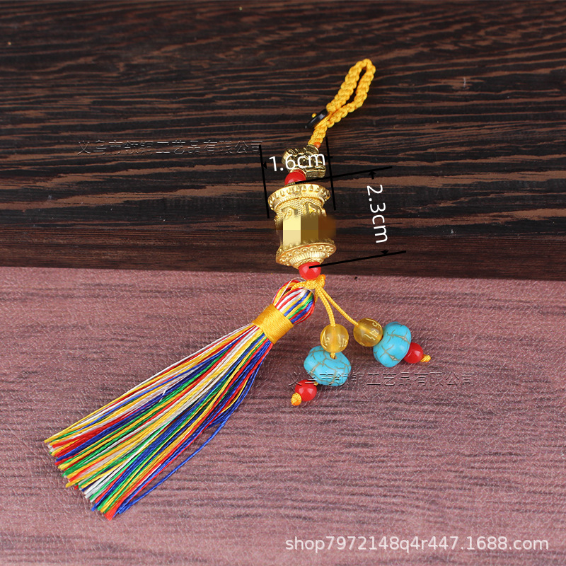 Xizang-style six-character truth ten-color painted small warring tube color tassel car mobile phone bag key chain decorative pendant