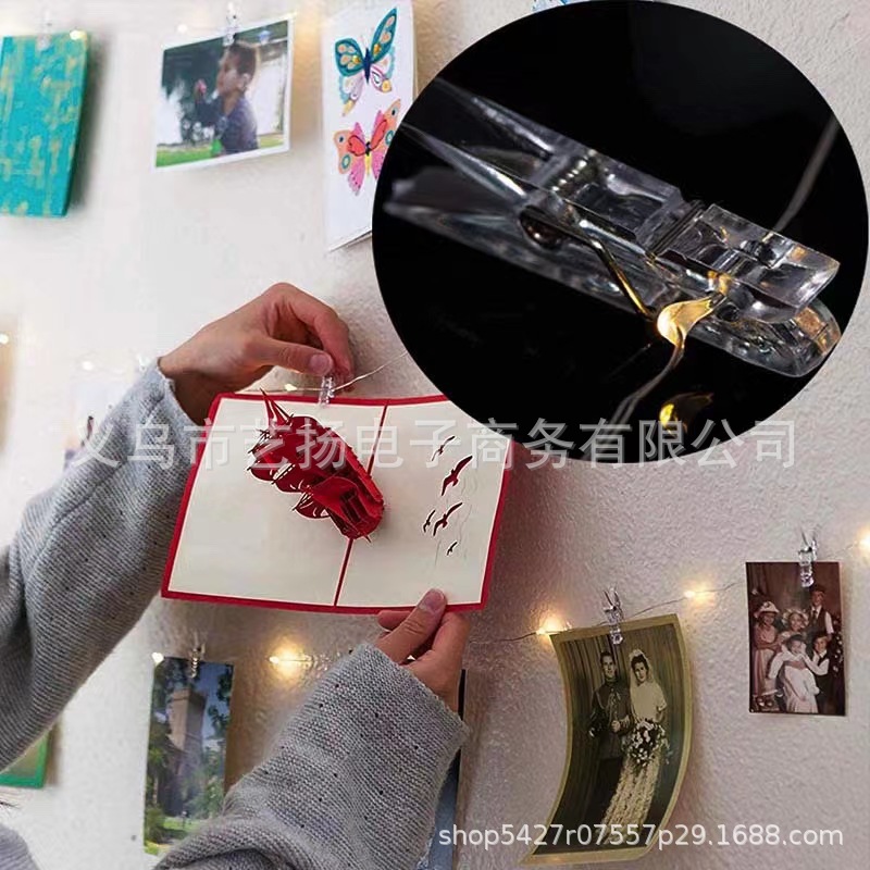 Plastic small clip photo clip color mini photo clip transparent acrylic clip Christmas decorative light string clip