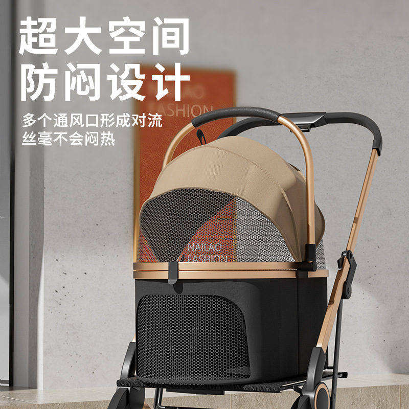 One-Click car collection lightweight implementation pet stroller cat dog universal pet stroller separate portable sleeping Blue